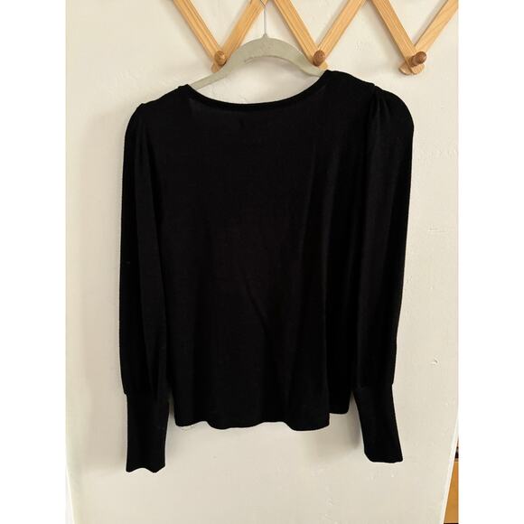 Madewell Top Women's Medium Black Puff Long Sleeve Scoopneck Blouse Soft - Picture 8 of 8